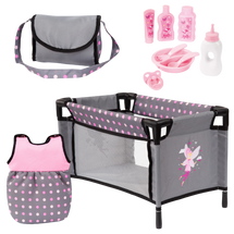 Bayer Doll Travel Bed Grey And Pink With Fairy | Toyworld