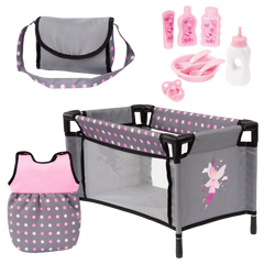 Bayer Doll Travel Bed Grey And Pink With Fairy | Toyworld