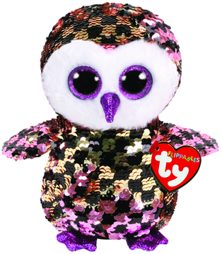 Ty Beanie Boos Regular Sequins Checks Pink Black & Gold Owl - Toyworld