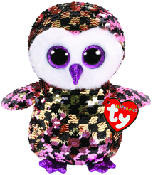 Ty Beanie Boos Regular Sequins Checks Pink Black & Gold Owl - Toyworld