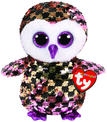 Ty Beanie Boos Regular Sequins Checks Pink Black & Gold Owl - Toyworld