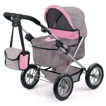 Bayer Trendy Doll Pram Grey & Pink - Toyworld