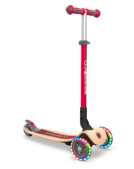 Globber Primo Foldable Wood Scooter With Lights Red - Toyworld