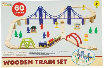 First Learning Wooden Train Set 60 Pieces - Toyworld