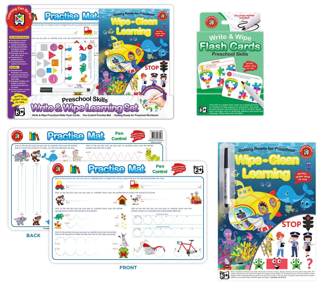 Write & Wipe Learning Set Preschool Skills - Toyworld