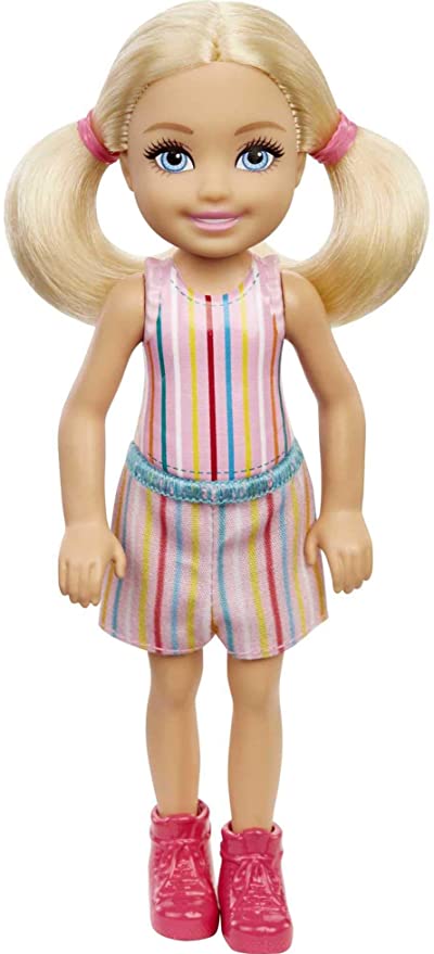 BARBIE FAMILY CHELSEA BLONDE HAIR PINK STRIPE DRESS