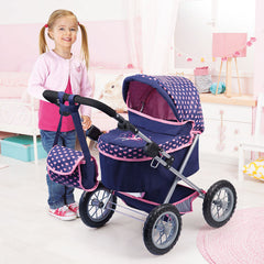 Trendy Doll Pram Dark Blue Pink Hearts Unicorn Img 1 | Toyworld