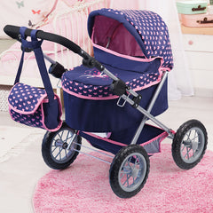 Trendy Doll Pram Dark Blue Pink Hearts Unicorn Img 2 | Toyworld