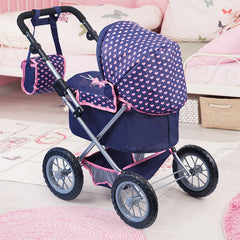 Trendy Doll Pram Dark Blue Pink Hearts Unicorn Img 3 | Toyworld