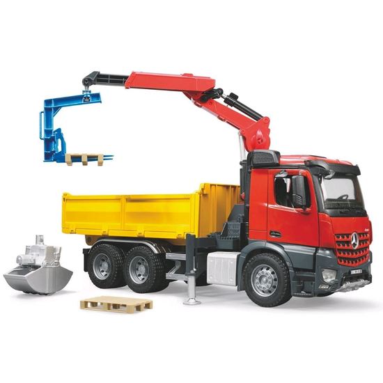 Bruder Mb Arocs Construction Truck With Crane Bucket Pallet - Toyworld