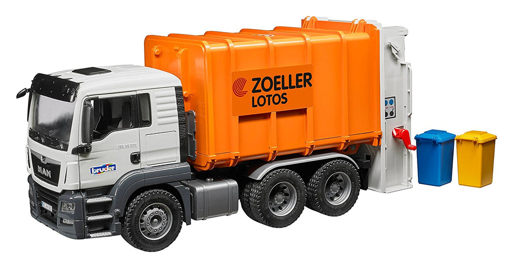 Bruder Man Tgs Rear Loading Garbage Truck Orange - Toyworld