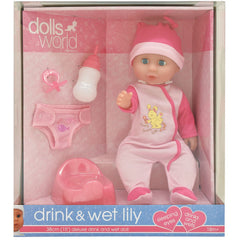 Dolls World Drink Wet Lily White 38cm Deluxe Drink & Wet Doll - Toyworld