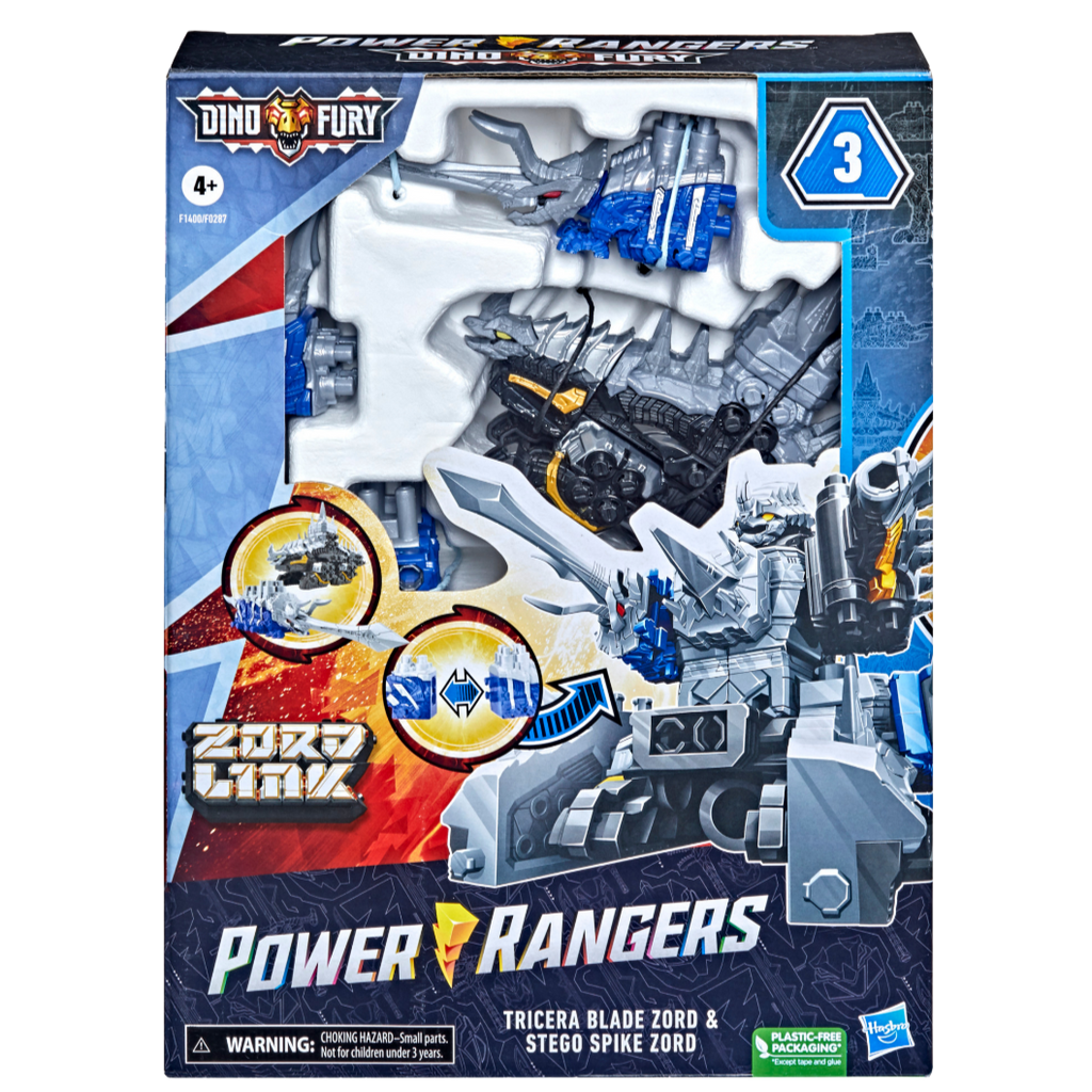 Power Rangers Dino Fury Tricera Blade Zord And Stego Spike Zord | Toyworld