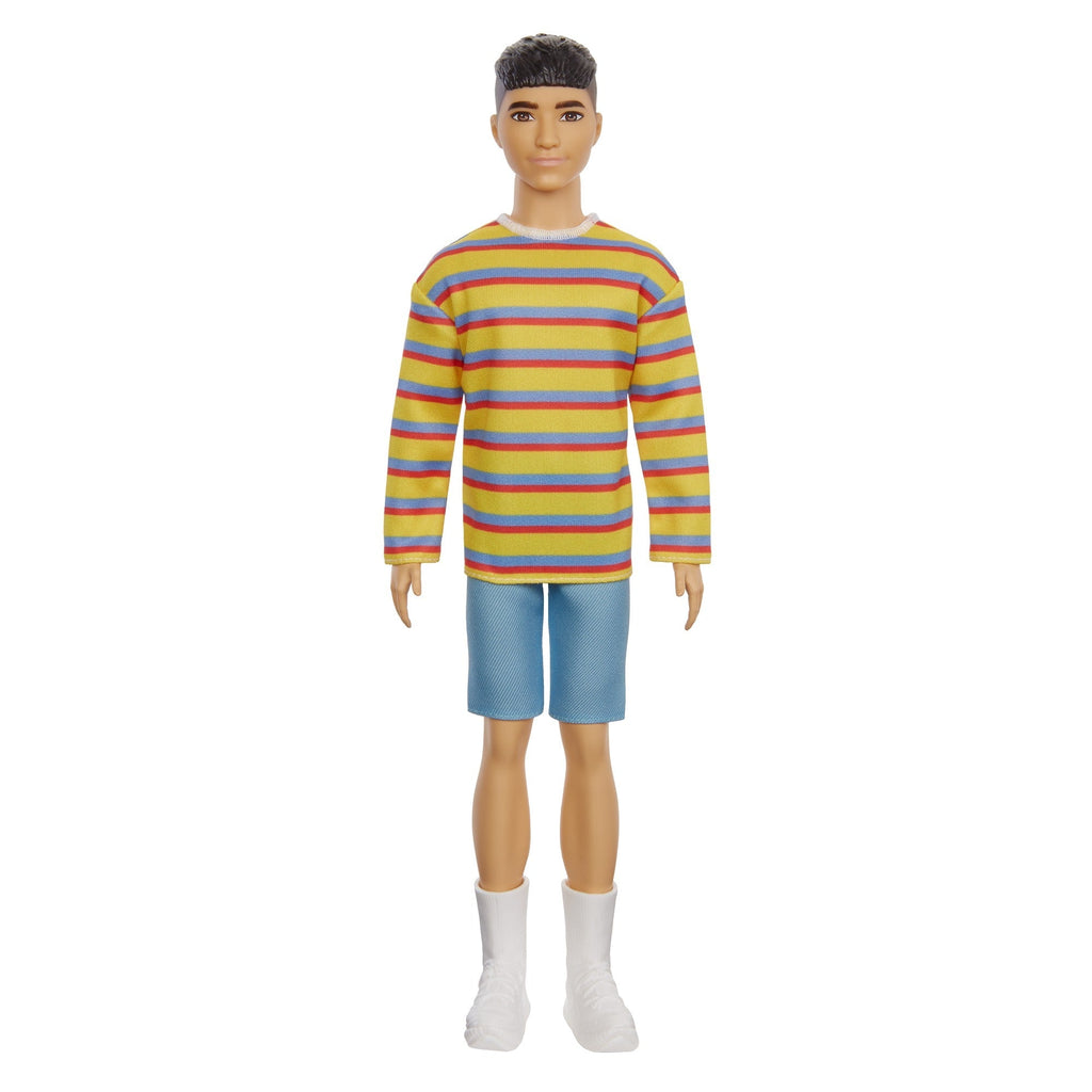 BARBIE FASHIONISTA KEN DOLL #175 MUSTARD SHIRT WITH BLUE AND RED STRIPES