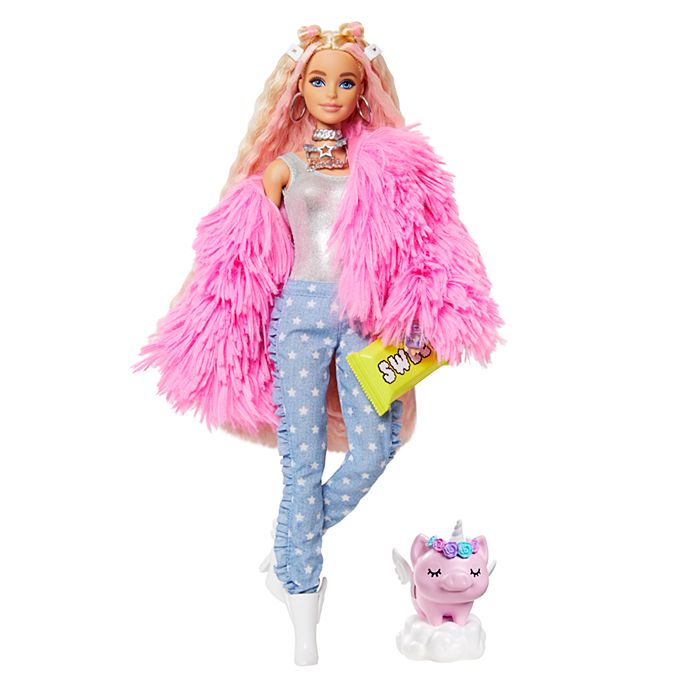 Barbie Extra Doll In Pink Coat With Pet Unicorn Pig | Toyworld