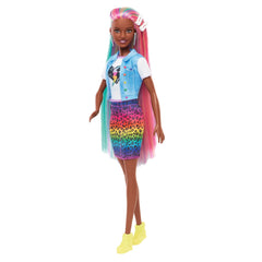 BARBIE DOLL LEOPARD RAINBOW HAIR BRUNETTE