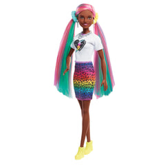 BARBIE DOLL LEOPARD RAINBOW HAIR BRUNETTE