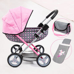 Bayer Cosy Pram Grey With Pink Dots And Hood Img 6 | Toyworld