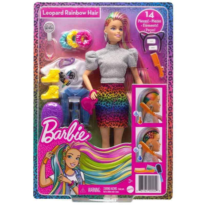 BARBIE DOLL LEOPARD RAINBOW HAIR