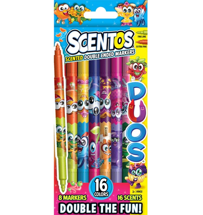 SCENTOS SCENTED DUOS DOUBLE ENDED FINE LINE MARKER 8 PACK