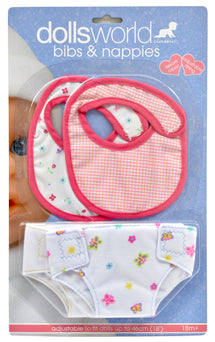 Dollsworld Fabric Nappy And Bib Set | Toyworld