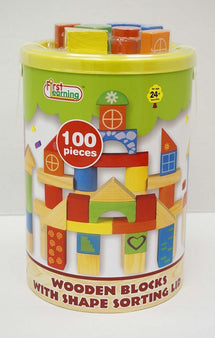 Wooden Blocks With Shape Sorting Lid - Toyworld